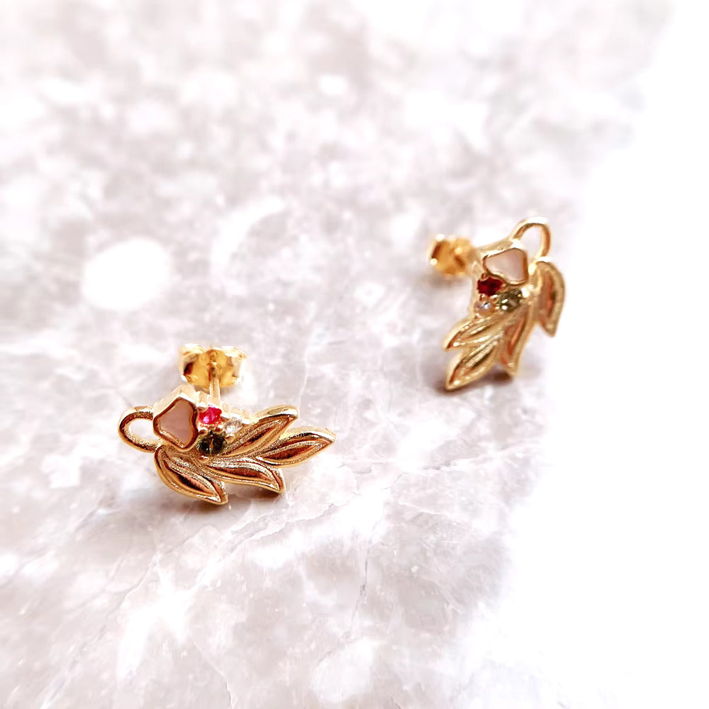 Ear Studs Golden Flower & Leaf