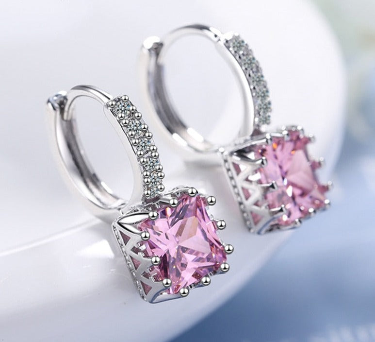 Needle Princess Crystal Square Drop Earring