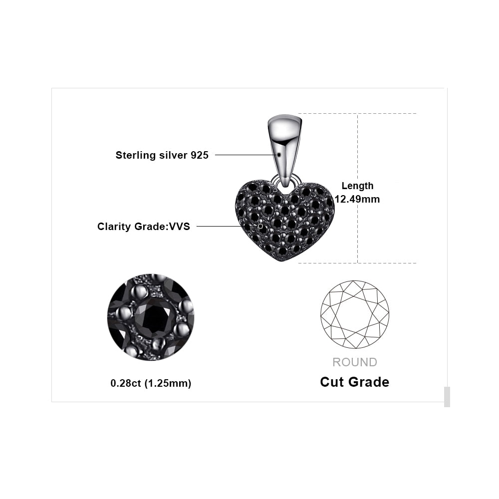 Heart Love Natural Black Spinel set of Silver Ring, Pendant Necklace & Stud Earrings