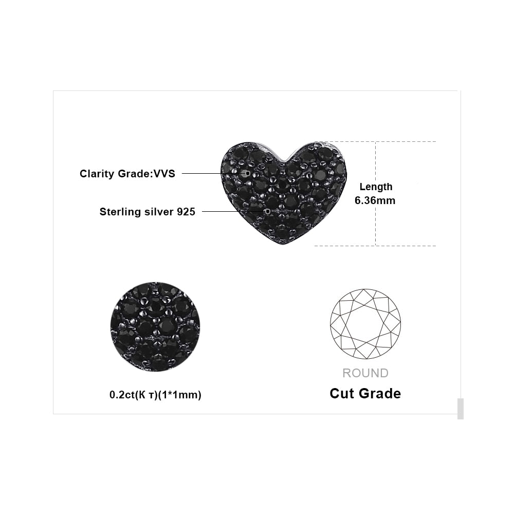 Heart Love Natural Black Spinel set of Silver Ring, Pendant Necklace & Stud Earrings