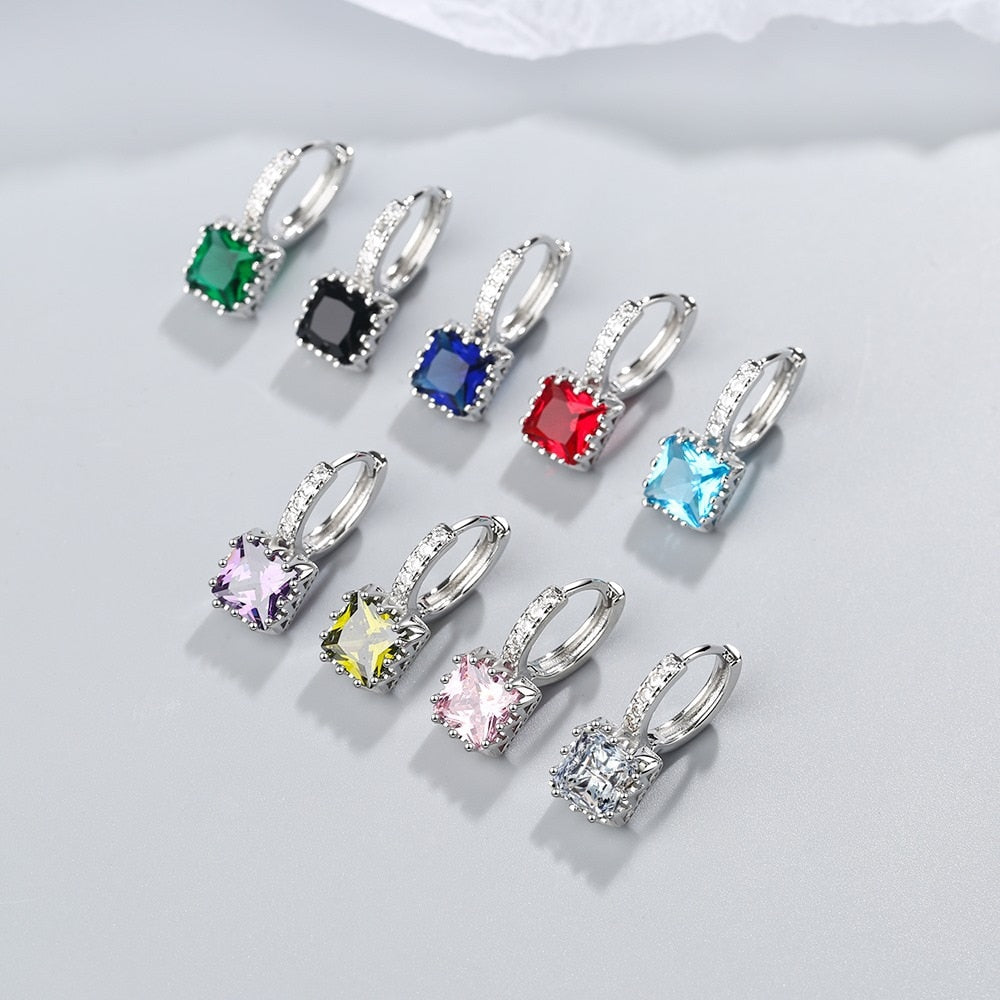 Needle Princess Crystal Square Drop Earring