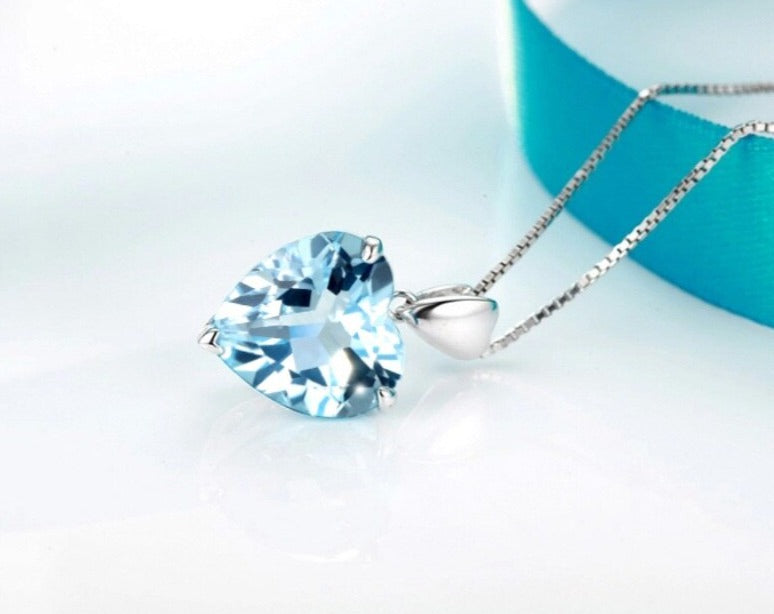 Blue Heart Zircon Pendant Necklace