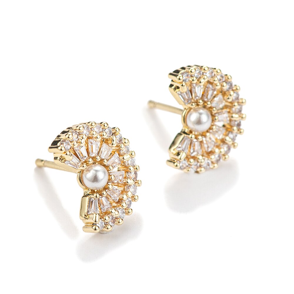 Stud Earrings with Pearl & Zircons