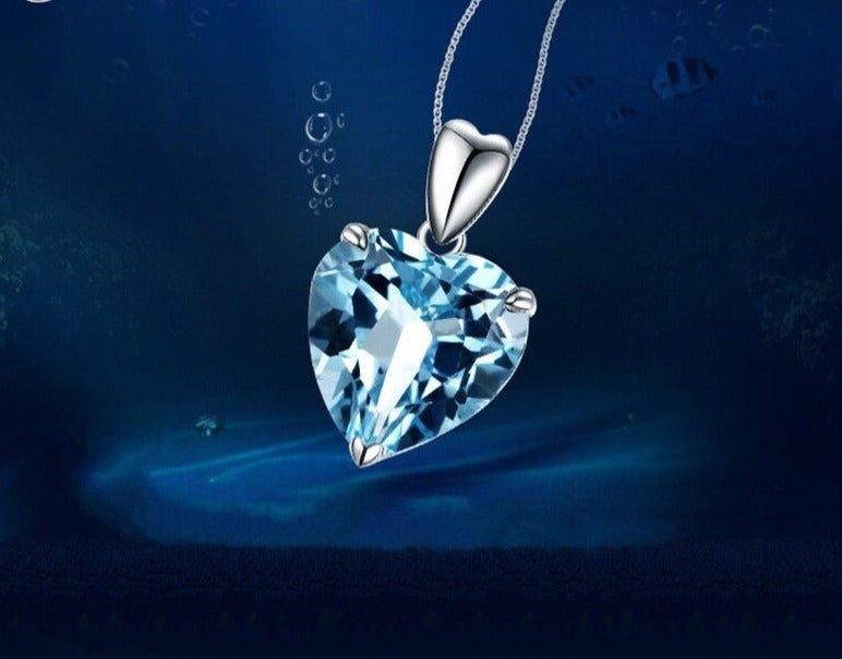 Blue Heart Zircon Pendant Necklace