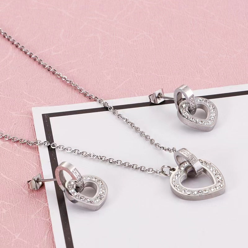 Love Heart Necklace & Earrings Set