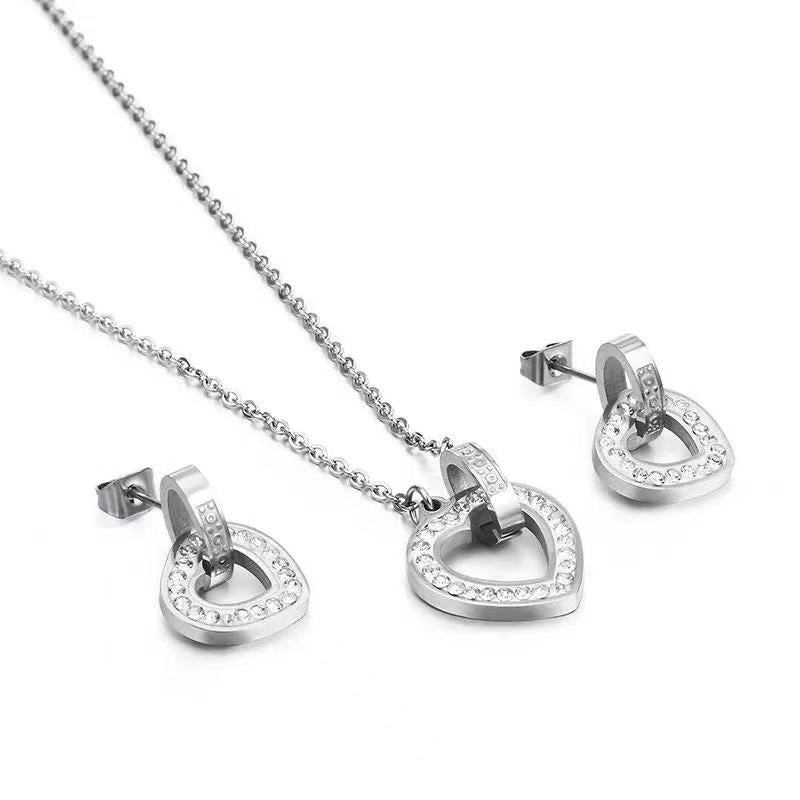 Love Heart Necklace & Earrings Set