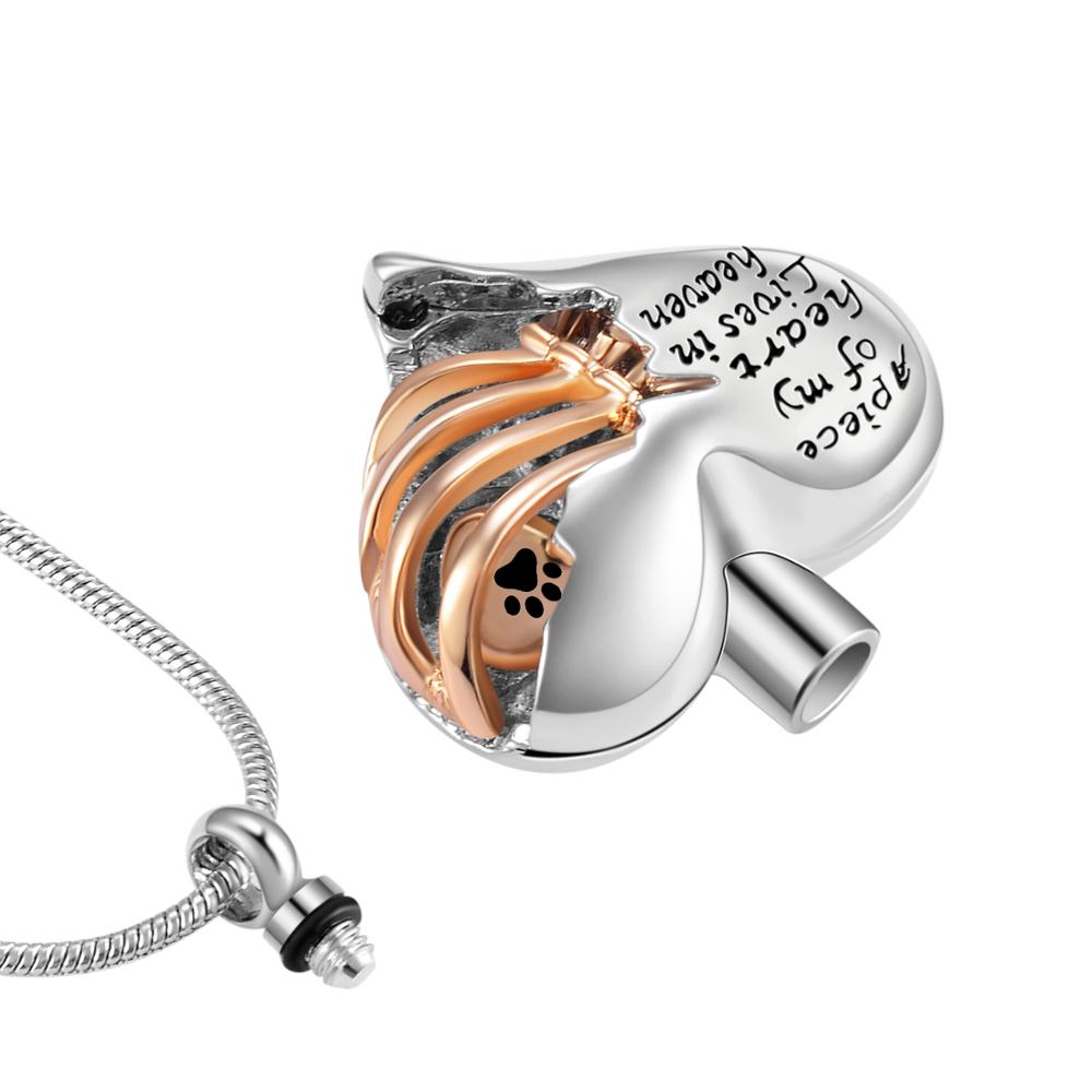 "A piece of my heart lives in heaven" Two tone heart locket cremation memorial pendant & necklace