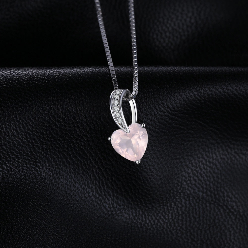 Love Heart Natural Pink Quartz Silver Pendant