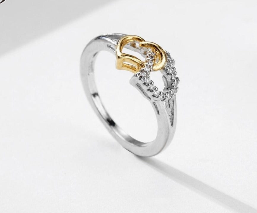 Double Heart Ring with Shiny Cubic Zirconia