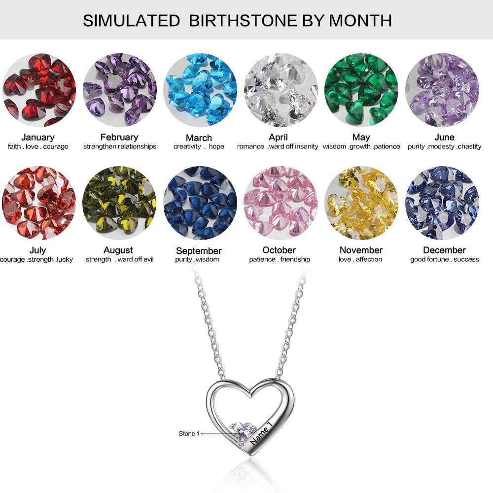 Personalized Heart Pendant with Name Engraving and choice of Cubic Zirconia Birthstone color