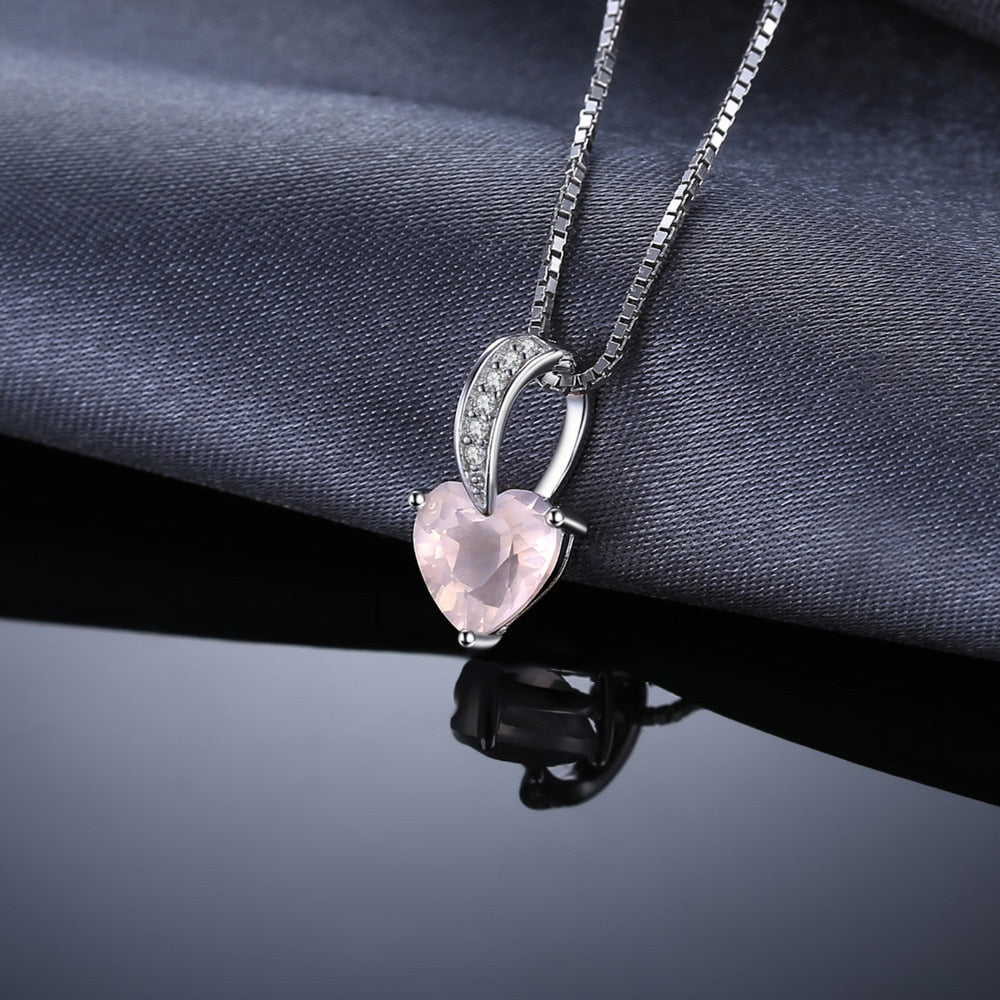 Love Heart Natural Pink Quartz Silver Pendant