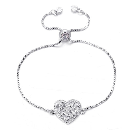 Shiny Zircon Heart Charm Bracelet with an adjustable Chain