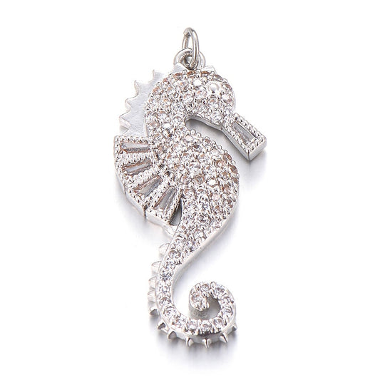 Seahorse Pendant in white, yellow, rose gold & cobalt with clear zircons