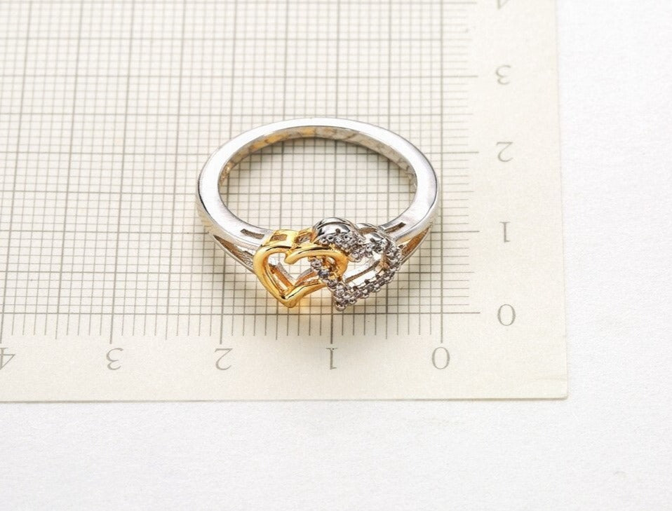 Double Heart Ring with Shiny Cubic Zirconia