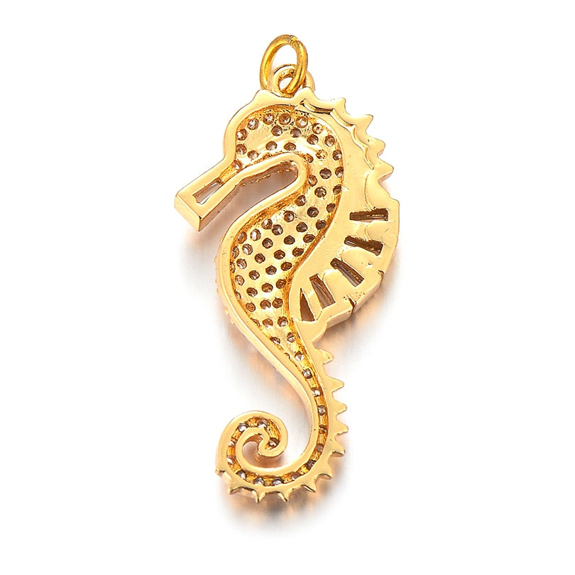 Seahorse Pendant in white, yellow, rose gold & cobalt with clear zircons