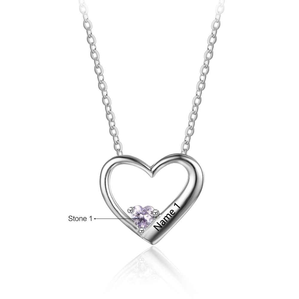 Personalized Heart Pendant with Name Engraving and choice of Cubic Zirconia Birthstone color