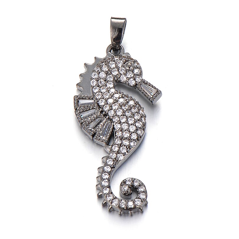 Seahorse Pendant in white, yellow, rose gold & cobalt with clear zircons