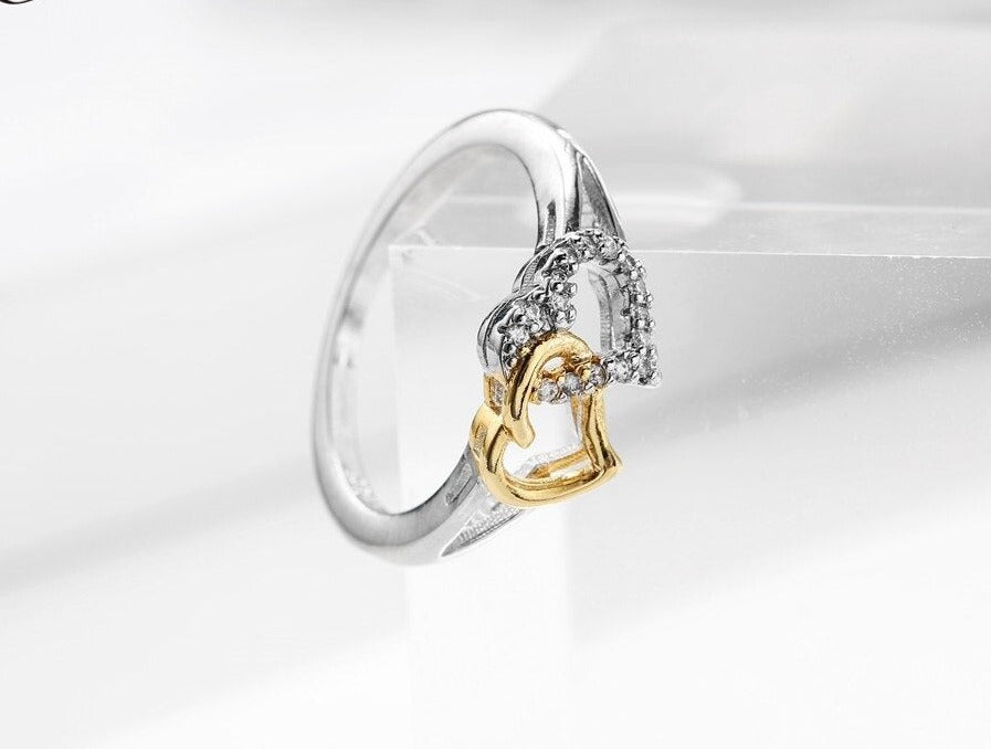 Double Heart Ring with Shiny Cubic Zirconia