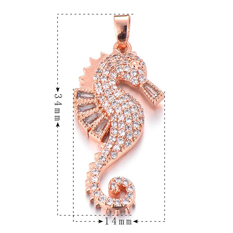 Seahorse Pendant in white, yellow, rose gold & cobalt with clear zircons