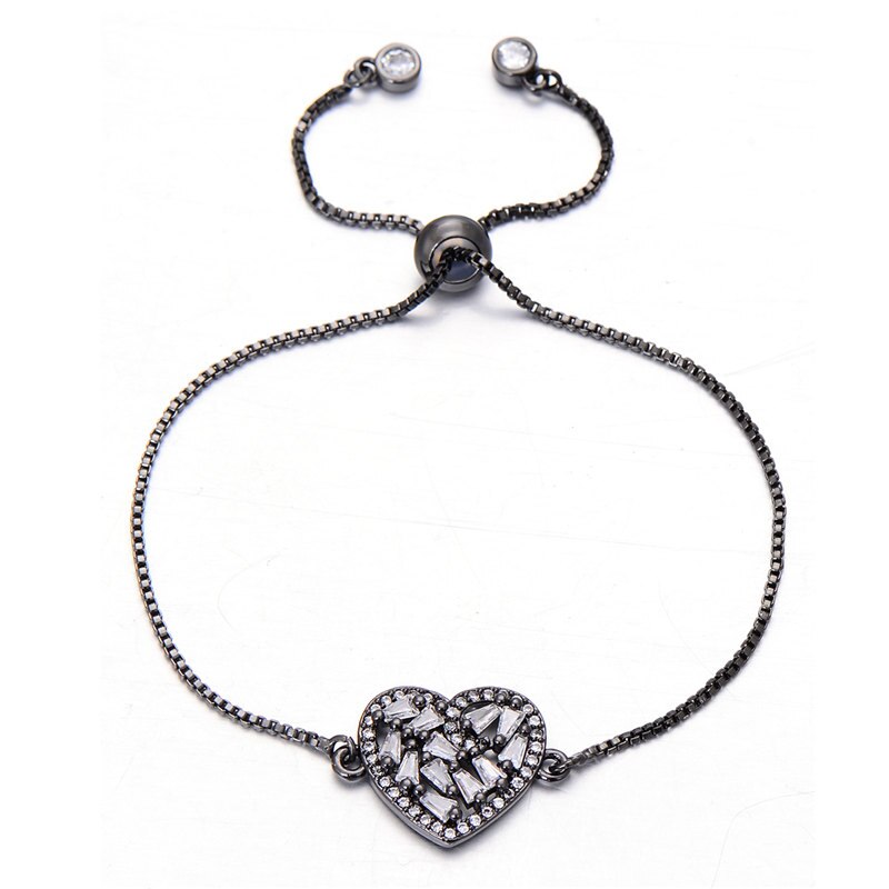 Shiny Zircon Heart Charm Bracelet with an adjustable Chain