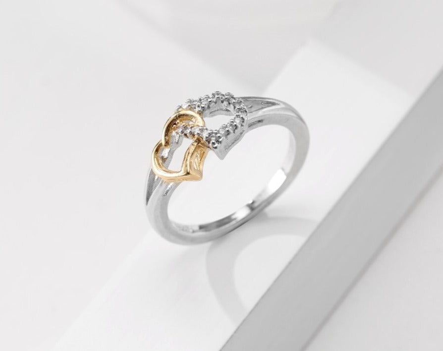 Double Heart Ring with Shiny Cubic Zirconia