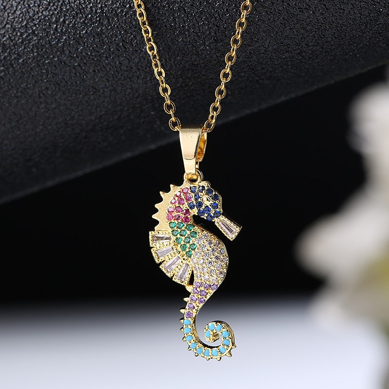 Seahorse Pendant With Colorful Zircons