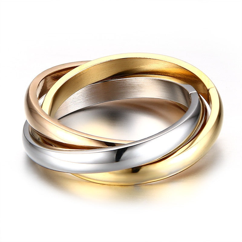 Silver, Yellow & Rose Gold plated 3 Rounds Ring