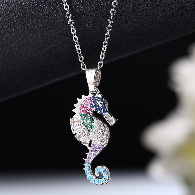 Seahorse Pendant With Colorful Zircons