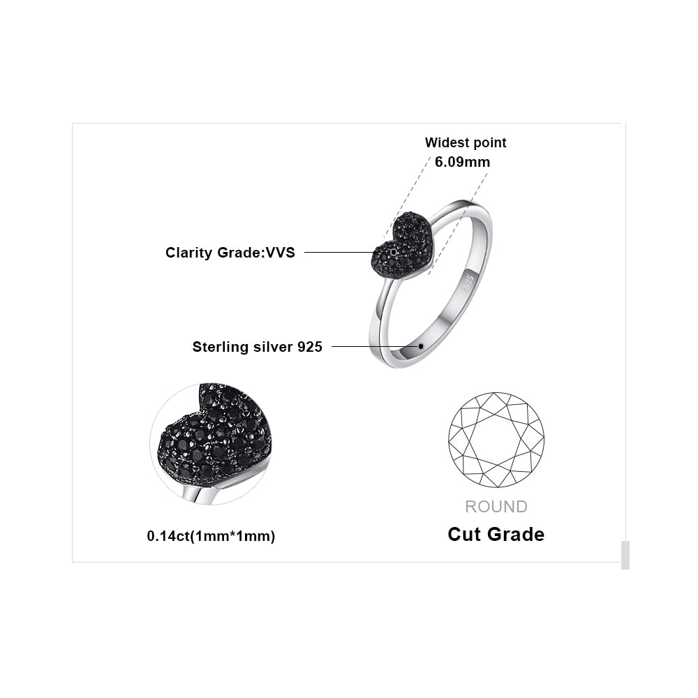 Heart Love Natural Black Spinel set of Silver Ring, Pendant Necklace & Stud Earrings