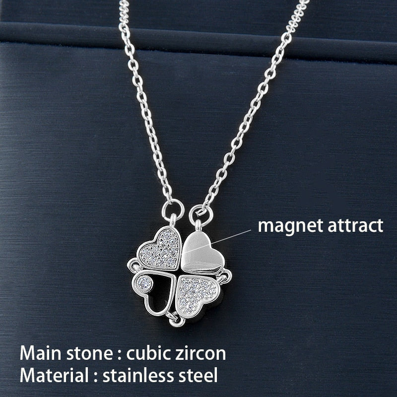 Unusual Together 4 Crystal heart / Clover Flower Necklace