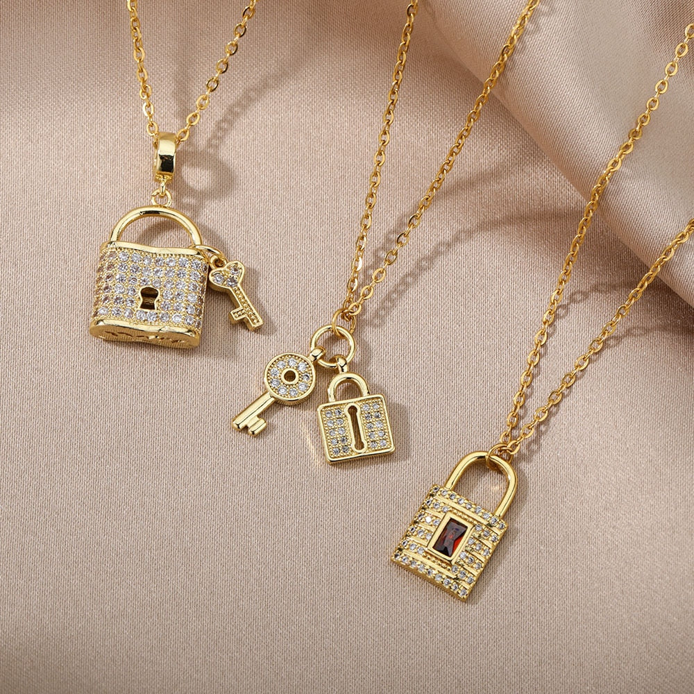 Lock & Key Pendants Necklaces