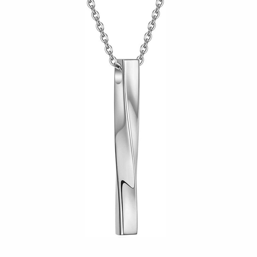 Stainless steel "Twisted Cube Bar" pendant and necklace