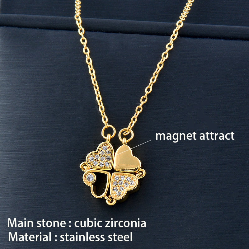 Unusual Together 4 Crystal heart / Clover Flower Necklace