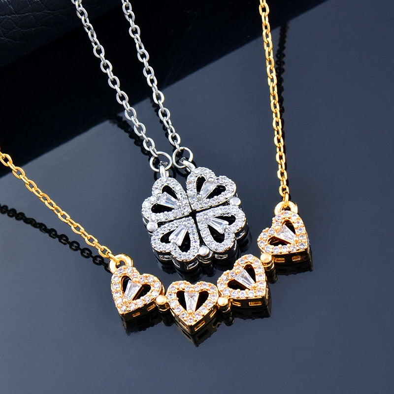 Unusual Together 4 Crystal heart / Clover Flower Necklace