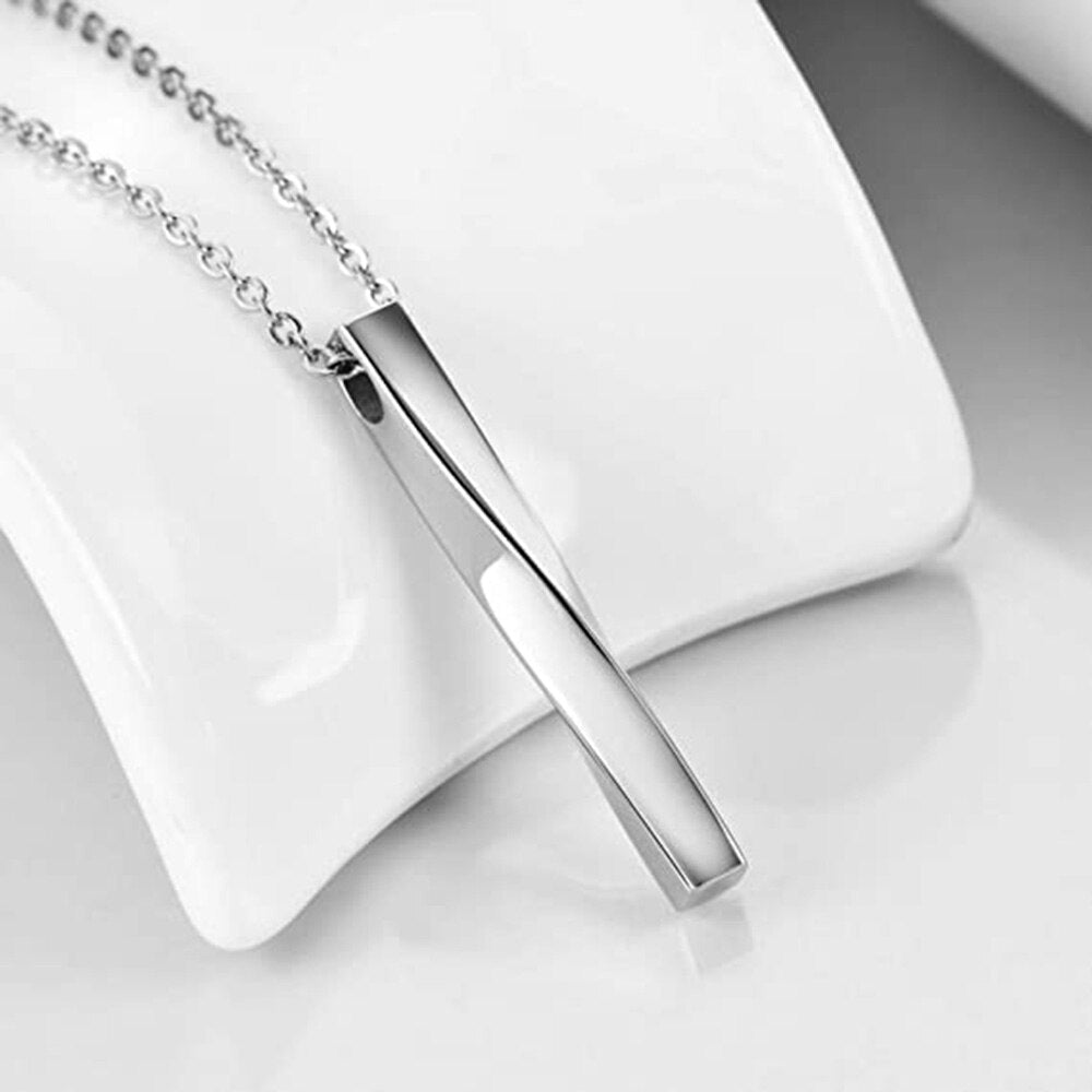 Stainless steel "Twisted Cube Bar" pendant and necklace