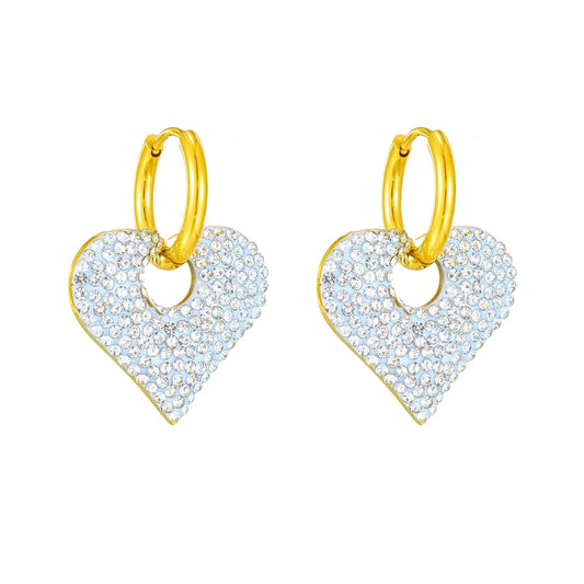 Circular Hanging Zircon Heart Shape Earrings