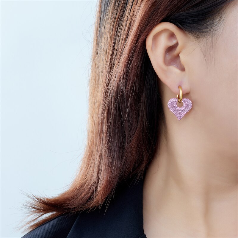 Circular Hanging Zircon Heart Shape Earrings