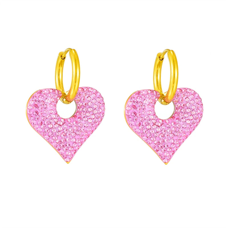 Circular Hanging Zircon Heart Shape Earrings