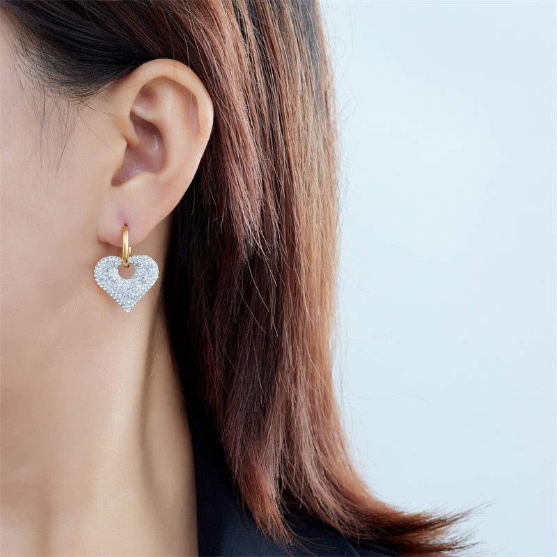 Circular Hanging Zircon Heart Shape Earrings