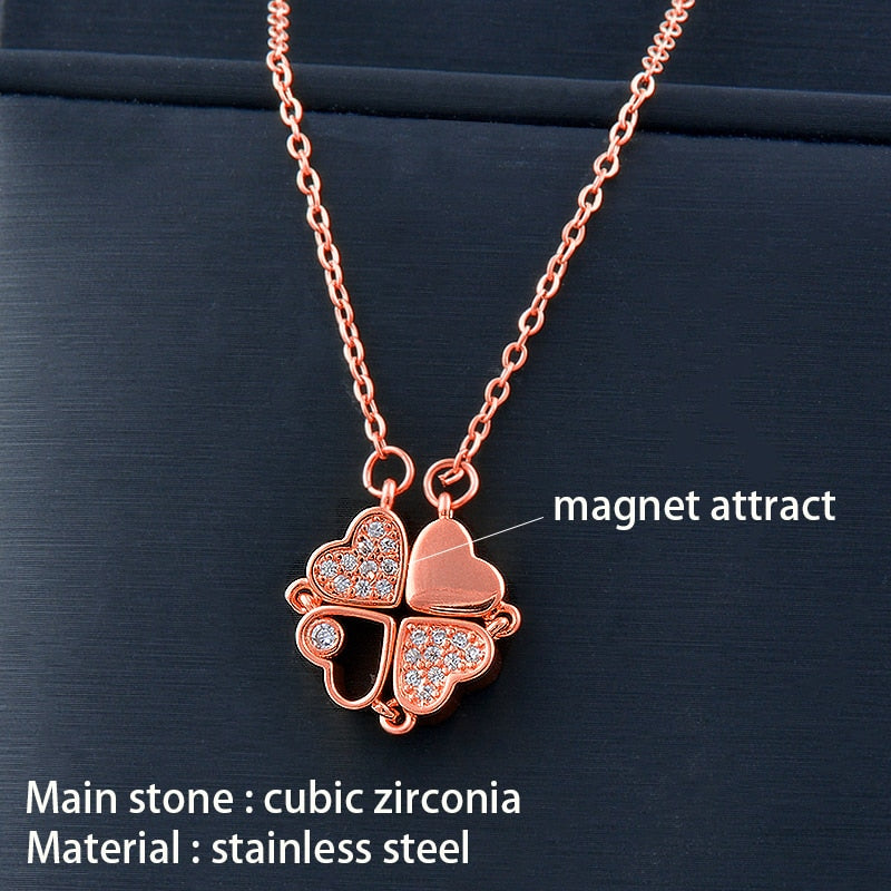 Unusual Together 4 Crystal heart / Clover Flower Necklace