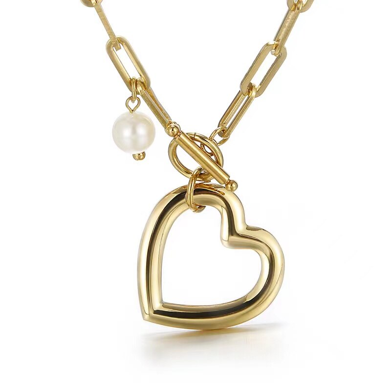 Heart with Pearl Necklace & Bracelet Set