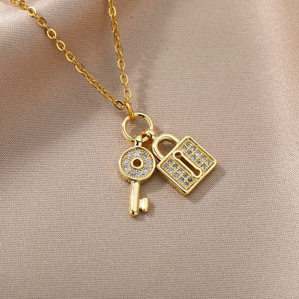 Lock & Key Pendants Necklaces