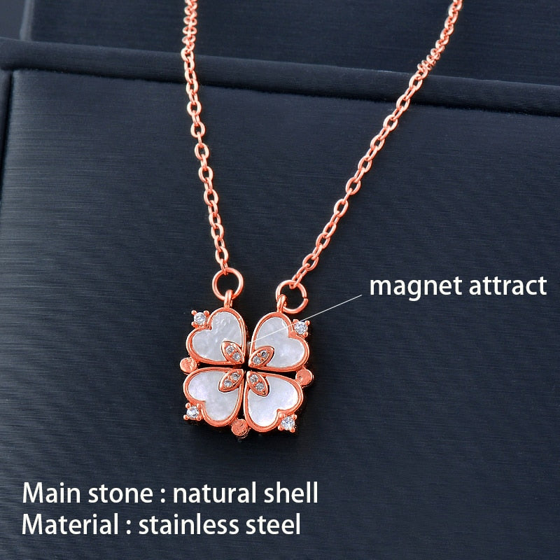 Unusual Together 4 Crystal heart / Clover Flower Necklace