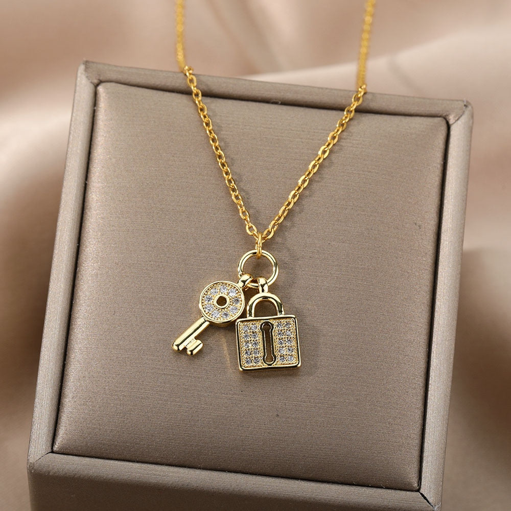 Lock & Key Pendants Necklaces