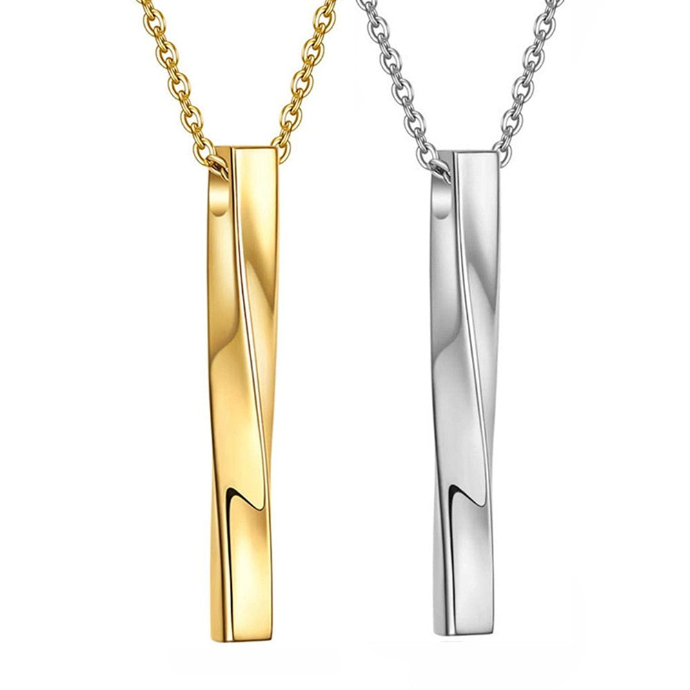 Stainless steel "Twisted Cube Bar" pendant and necklace