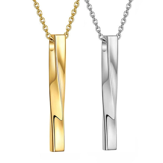 Stainless steel "Twisted Cube Bar" pendant and necklace