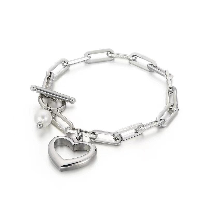 Heart with Pearl Necklace & Bracelet Set