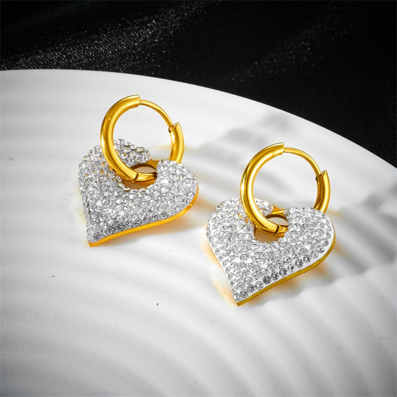 Circular Hanging Zircon Heart Shape Earrings