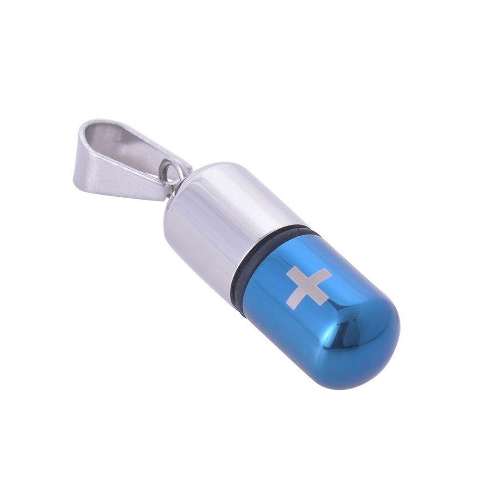 Stainless steel screwable capsule pendant in Gold, Black & Blue